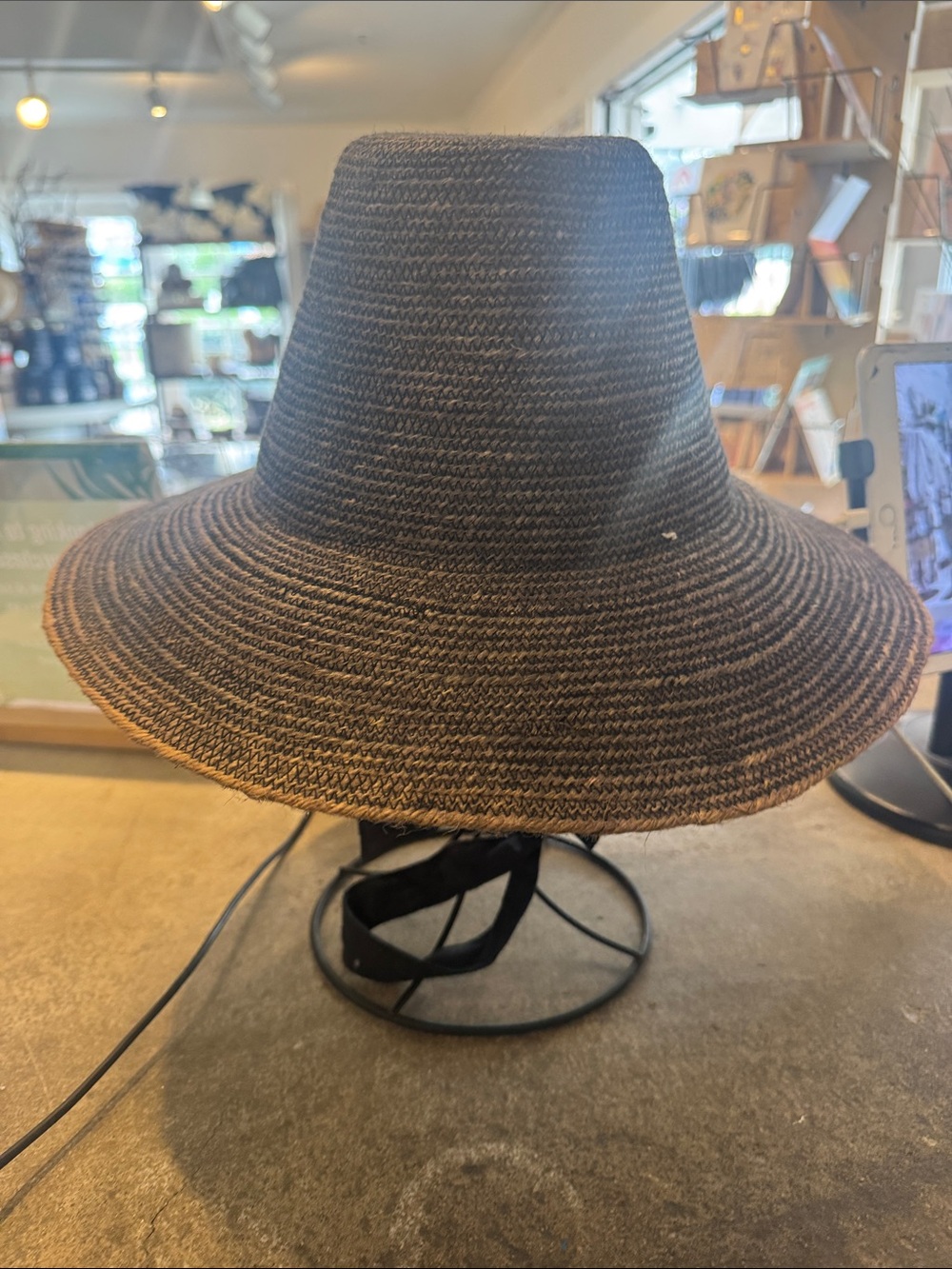 Meg Jute straw Sun Hat - Black size Medium